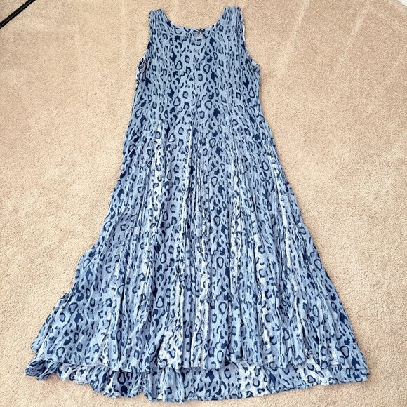 Animal Print Maxi Dress Womens L Blue Broomstick Witchy Bohemian Flowy Safari - Picture 1 of 7
